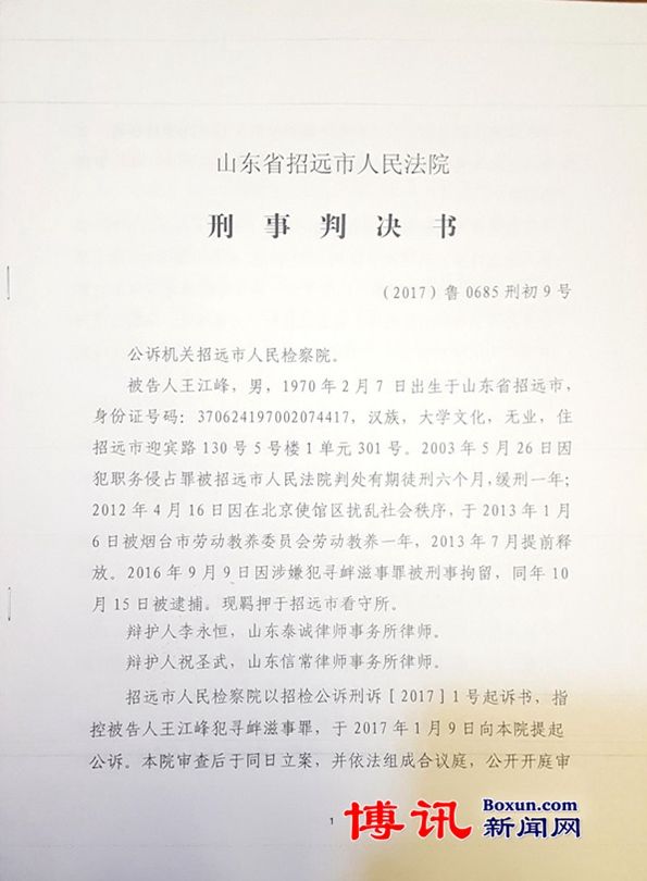 因称"包子"、"傻逼"，王江峰一审获刑两年(含判决书)