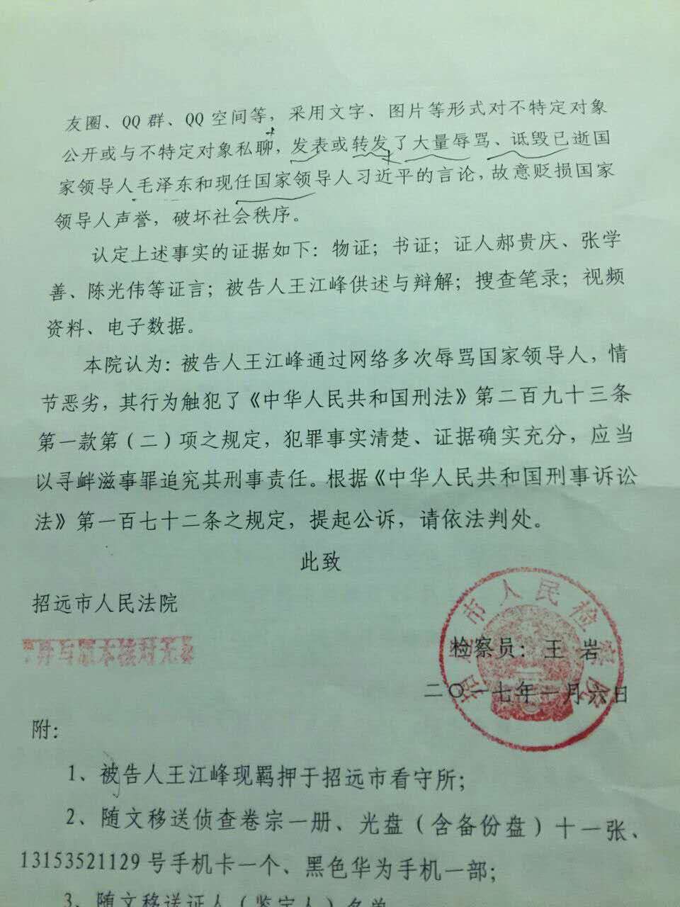 因称"包子"、"傻逼",王江峰一审获刑两年(含判决书)