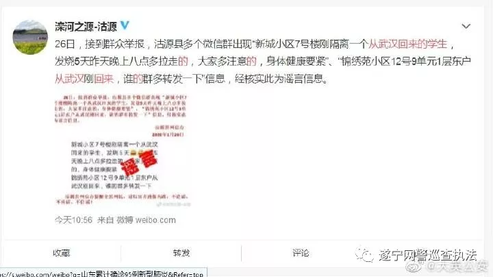 大英县网民因发布“某小区刚隔离武汉回来的学生，发烧五天”等信息被教育训诫